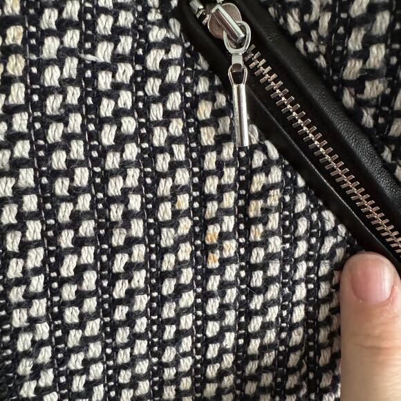 Rebecca Taylor Black and White Tweed Lamb Leather Trim Zip Jacket Blazer 4 - Picture 7 of 11